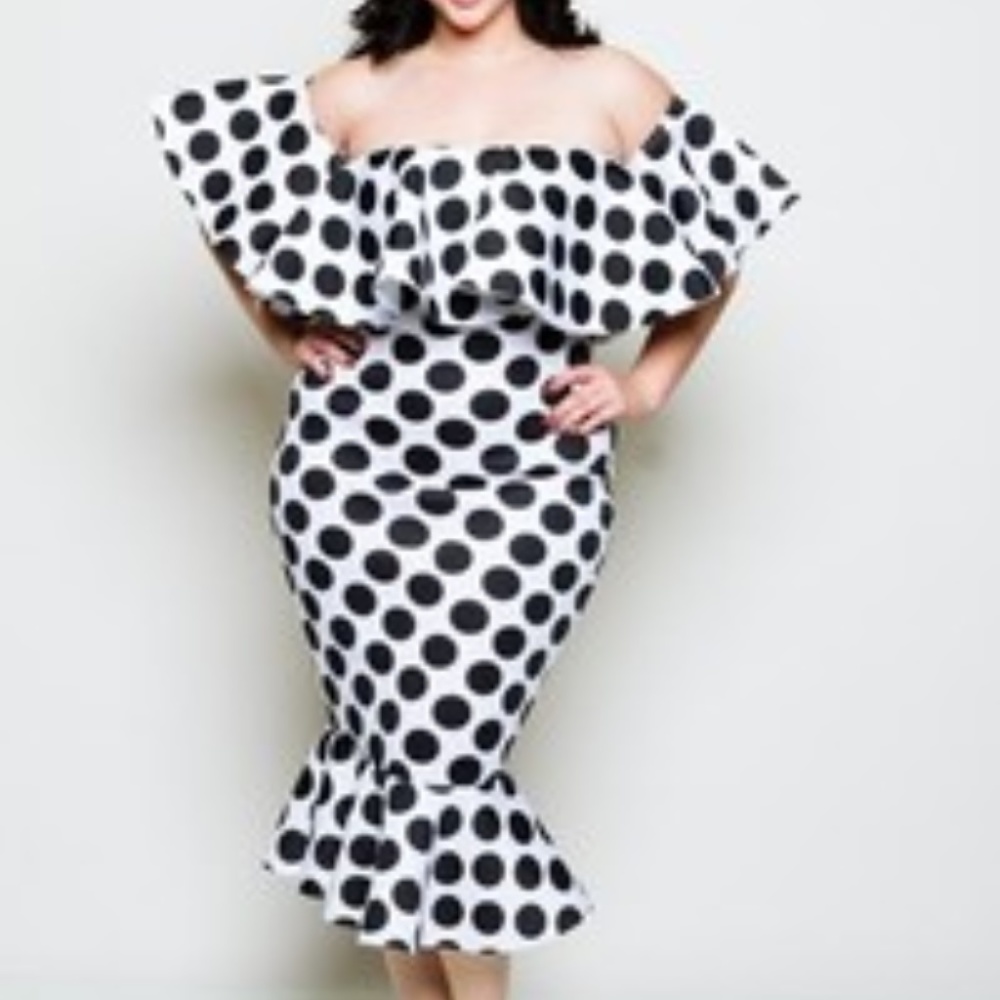 Plus size, off shoulder, mermaid, flounce dress